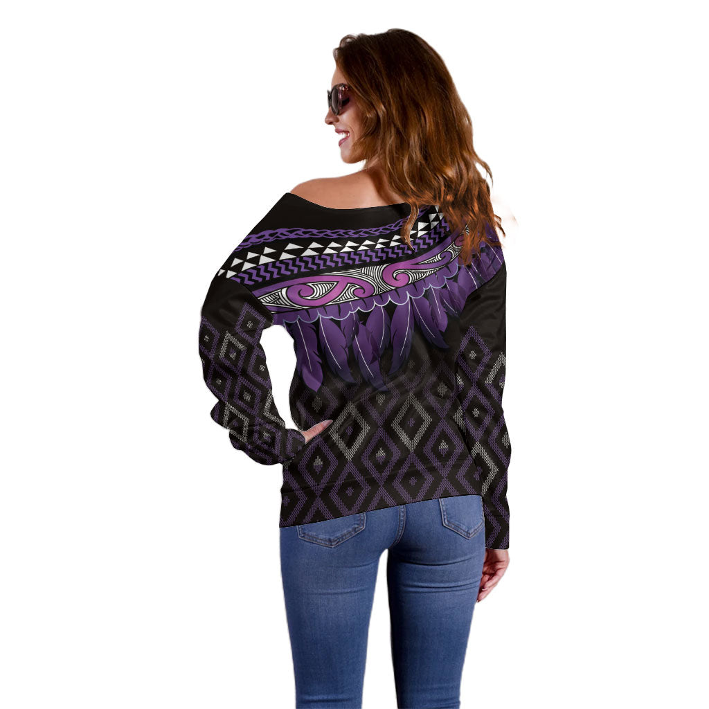 Aotearoa Maori Ngati Porou Iwi Off Shoulder Sweater Korowai Tukutuku Kaokao Motifs