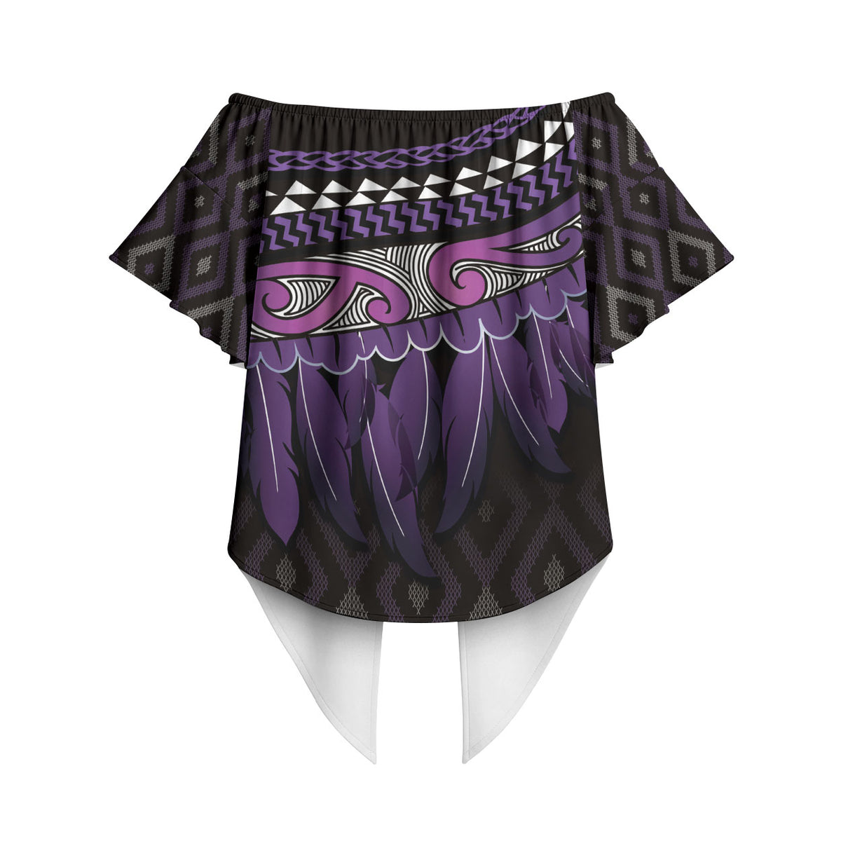 Aotearoa Maori Ngati Porou Iwi Off Shoulder Wrap Waist Top Korowai Tukutuku Kaokao Motifs