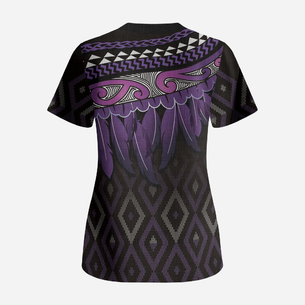 Aotearoa Maori Ngati Porou Iwi Scrub Top Korowai Tukutuku Kaokao Motifs