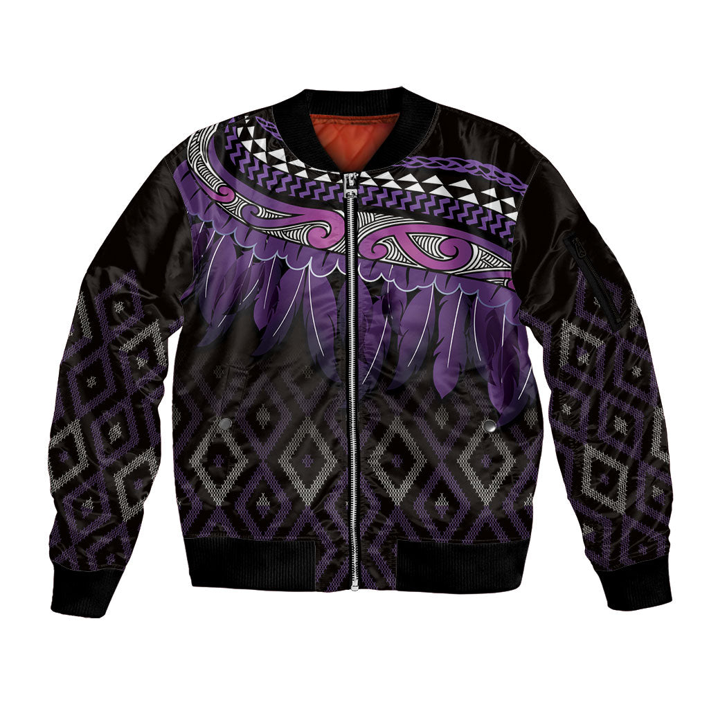 Aotearoa Maori Ngati Porou Iwi Sleeve Zip Bomber Jacket Korowai Tukutuku Kaokao Motifs