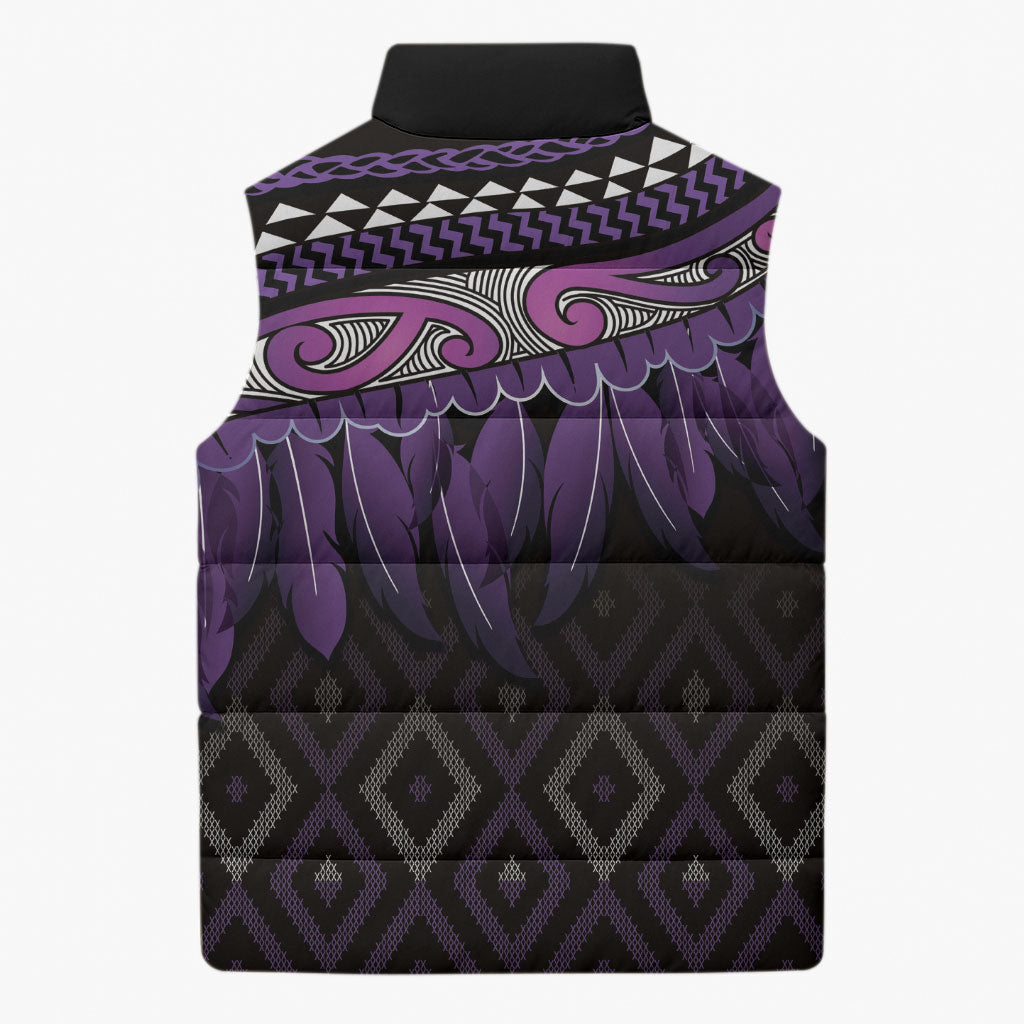 Aotearoa Maori Ngati Porou Iwi Sleeveless Puffer Jacket Korowai Tukutuku Kaokao Motifs