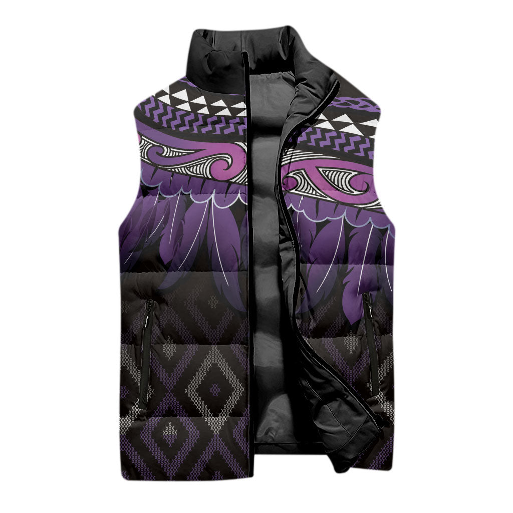 Aotearoa Maori Ngati Porou Iwi Sleeveless Puffer Jacket Korowai Tukutuku Kaokao Motifs
