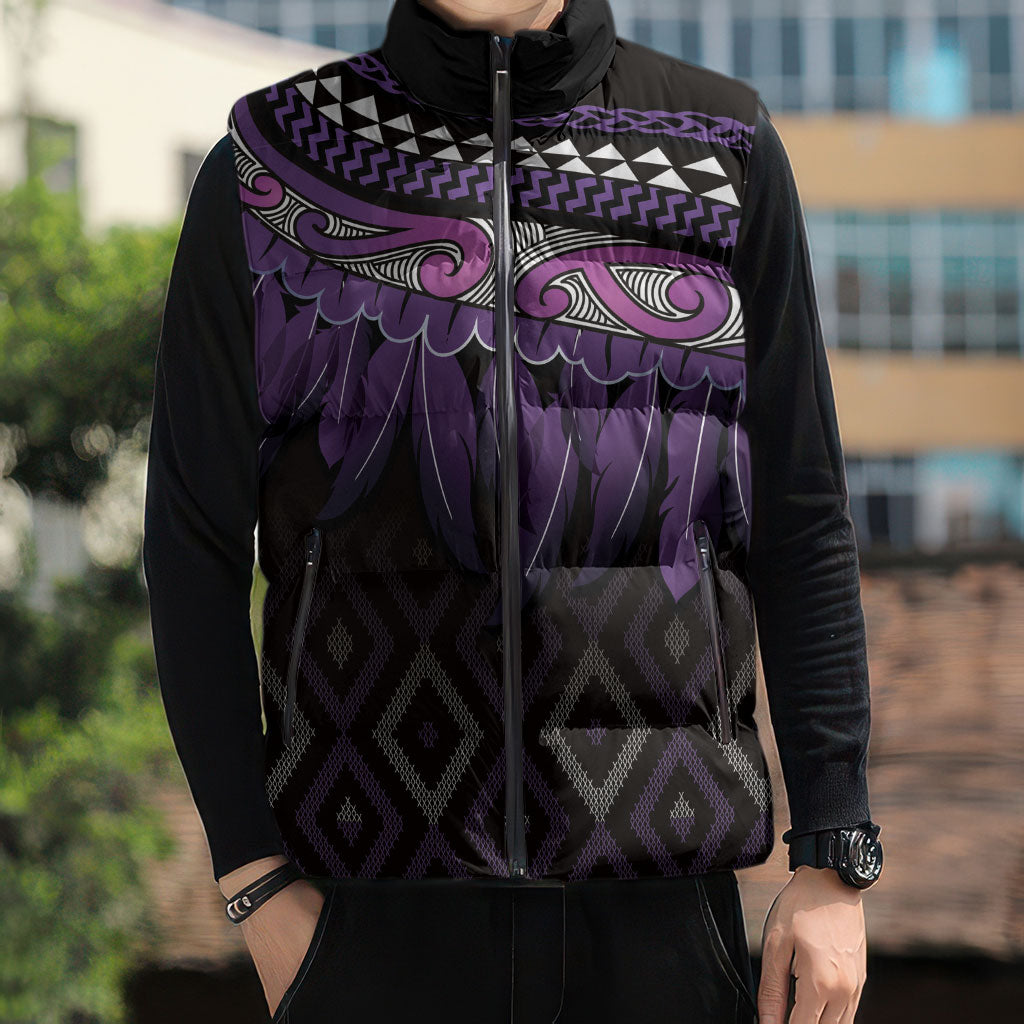 Aotearoa Maori Ngati Porou Iwi Sleeveless Puffer Jacket Korowai Tukutuku Kaokao Motifs