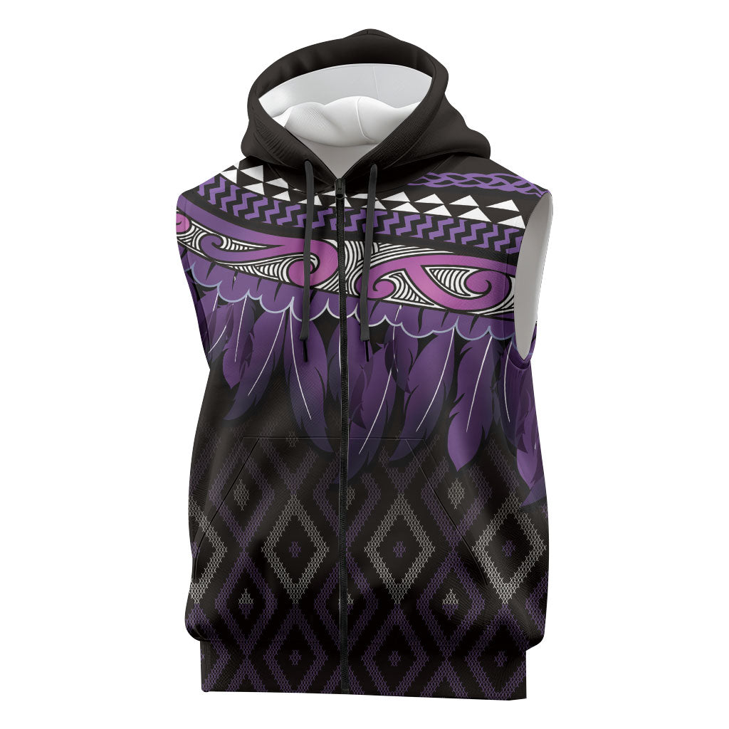 Aotearoa Maori Ngati Porou Iwi Sleeveless Zip Hoodie Korowai Tukutuku Kaokao Motifs