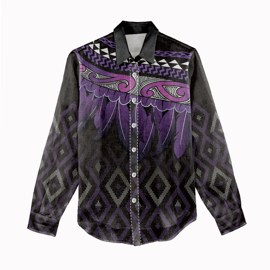 Aotearoa Maori Ngati Porou Iwi Women Casual Shirt Korowai Tukutuku Kaokao Motifs