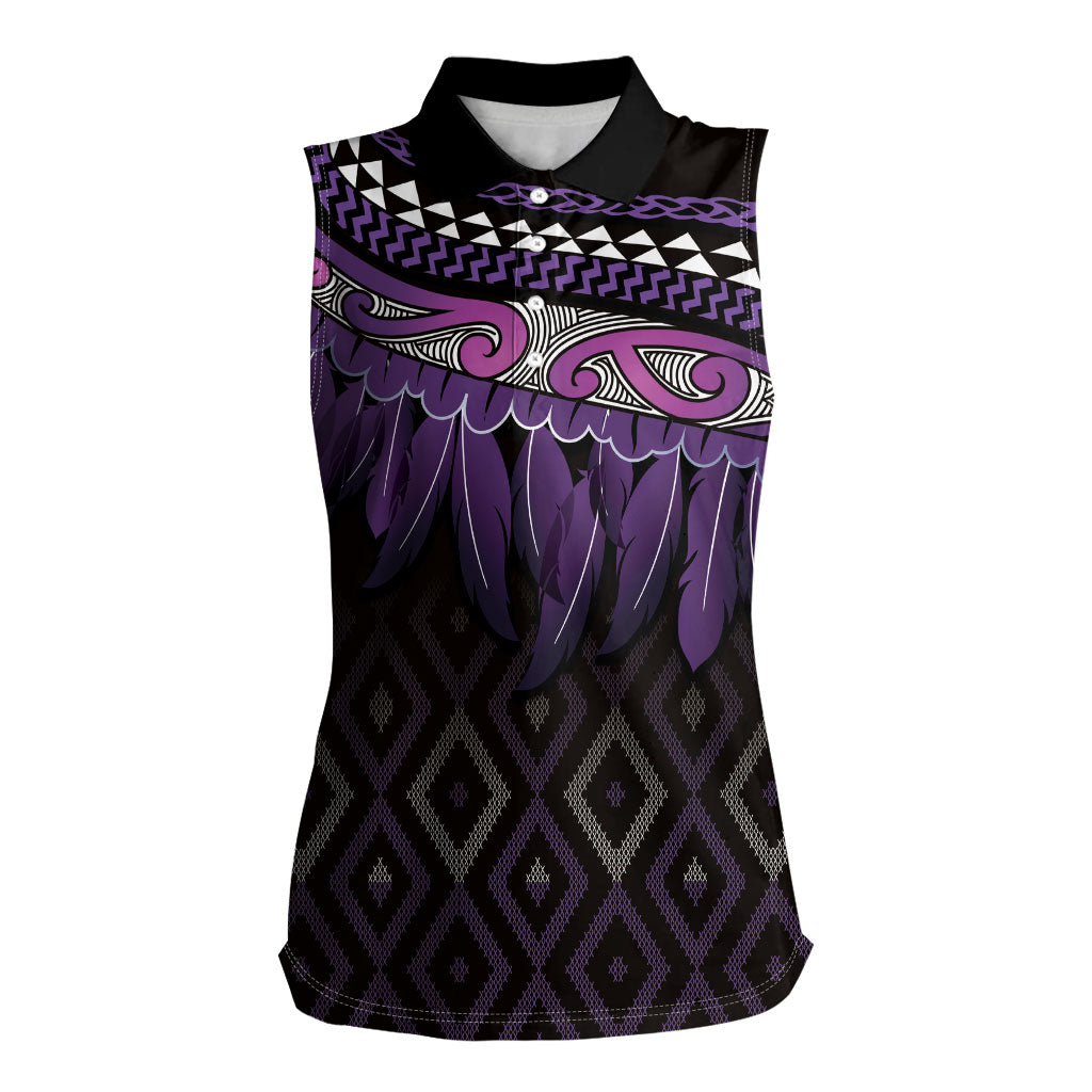 Aotearoa Maori Ngati Porou Iwi Women Sleeveless Polo Shirt Korowai Tukutuku Kaokao Motifs