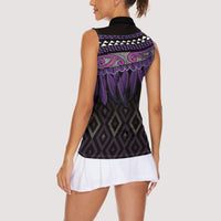 Aotearoa Maori Ngati Porou Iwi Women Sleeveless Polo Shirt Korowai Tukutuku Kaokao Motifs