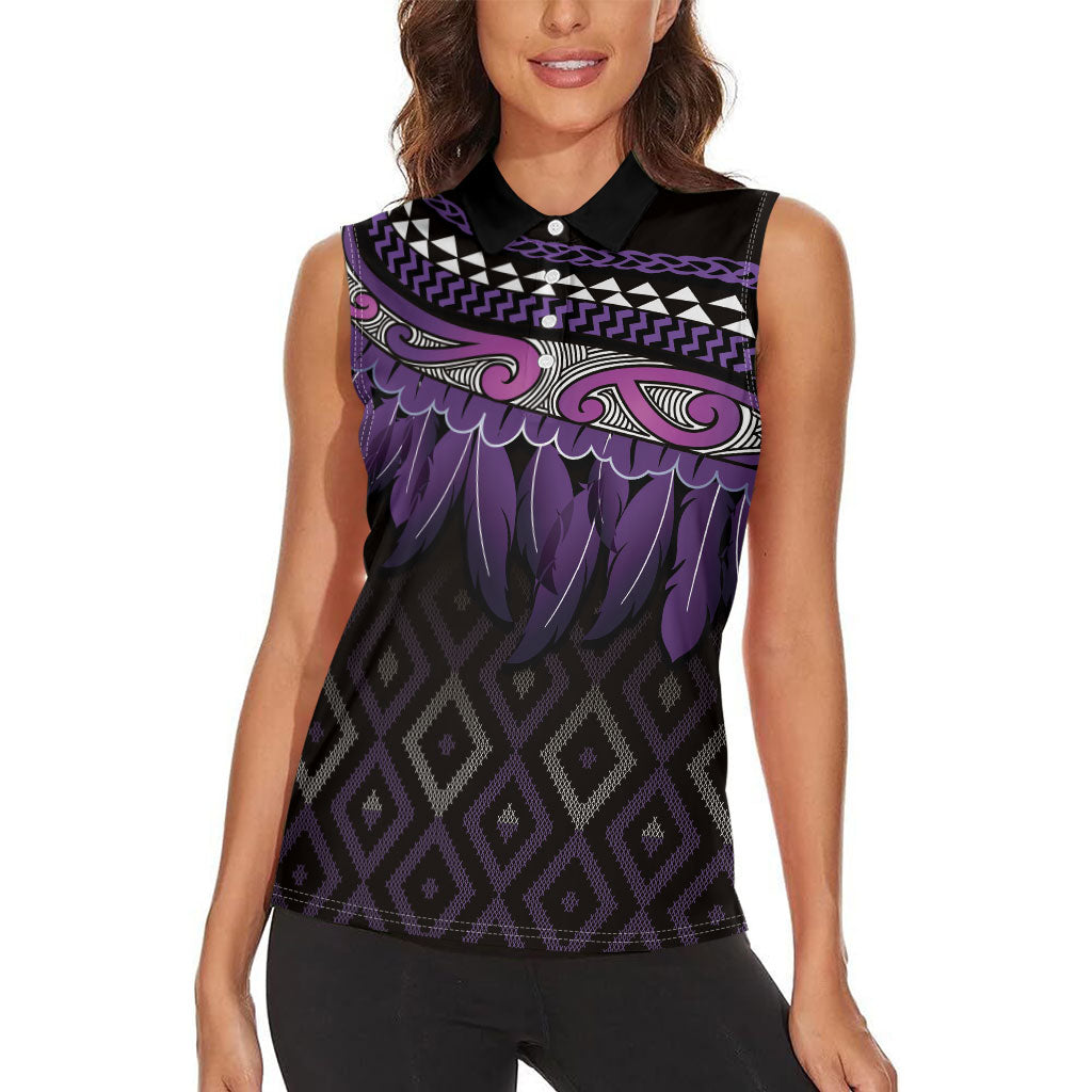 Aotearoa Maori Ngati Porou Iwi Women Sleeveless Polo Shirt Korowai Tukutuku Kaokao Motifs