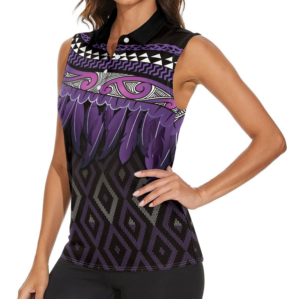 Aotearoa Maori Ngati Porou Iwi Women Sleeveless Polo Shirt Korowai Tukutuku Kaokao Motifs