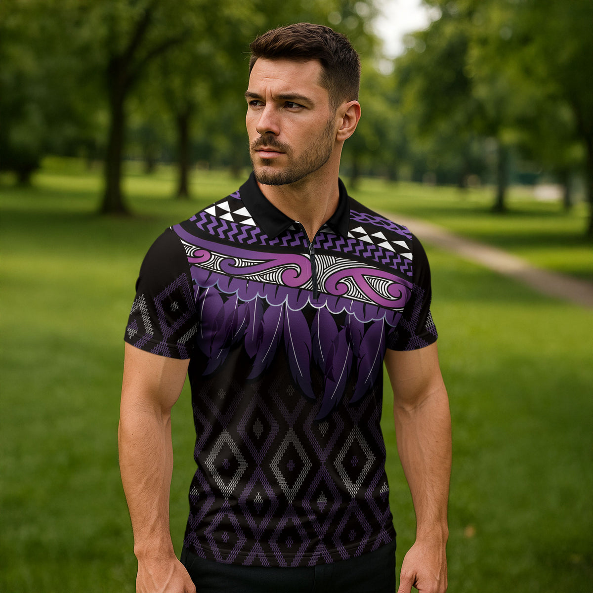 Aotearoa Maori Ngati Porou Iwi Zipper Polo Shirt Korowai Tukutuku Kaokao Motifs