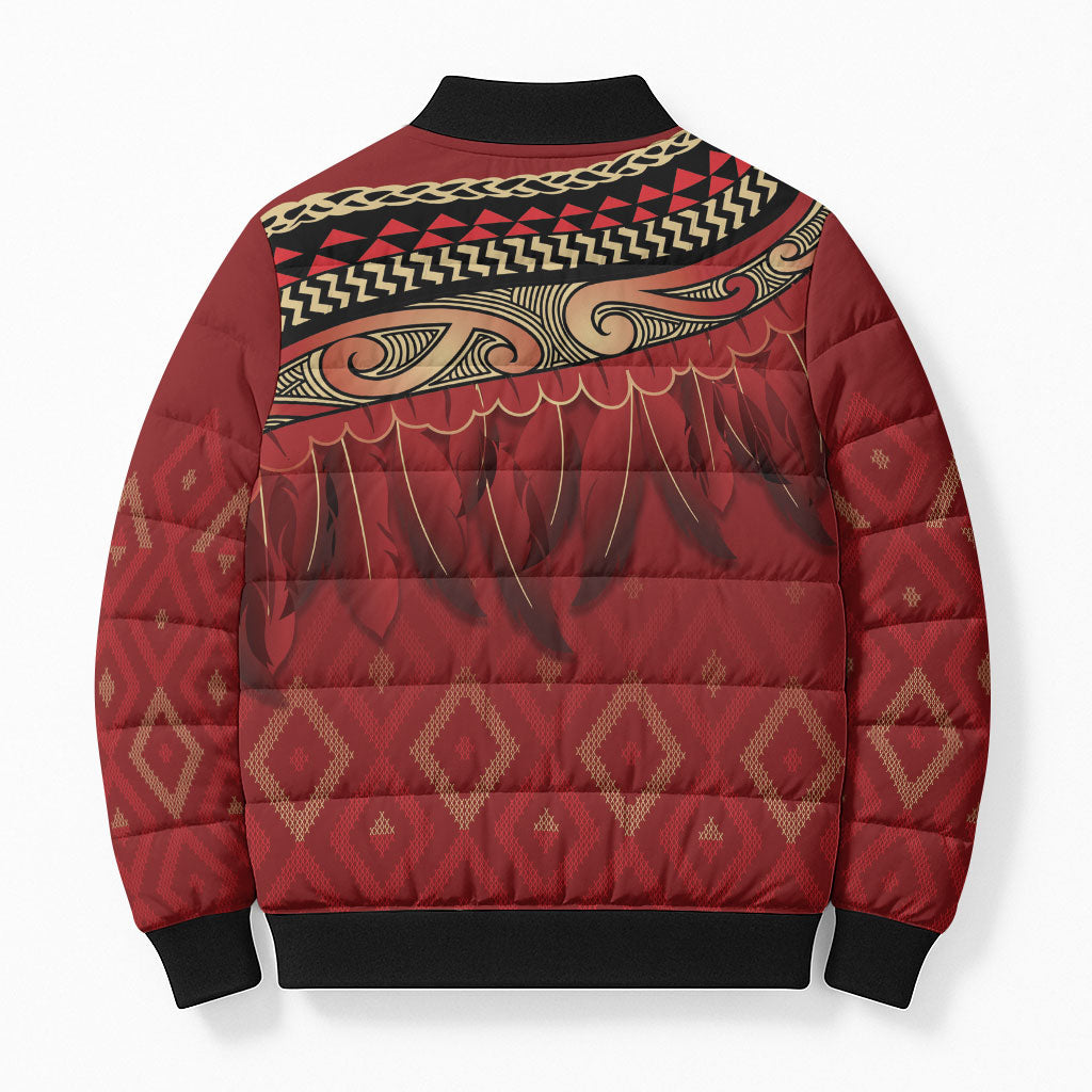 Aotearoa Maori Waikato Tainui Iwi Bomber Puffer Jacket Korowai Tukutuku Kaokao Motifs