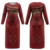 Aotearoa Maori Waikato Tainui Iwi Couples Matching Long Sleeve Bodycon Dress and Hawaiian Shirt Korowai Tukutuku Kaokao Motifs