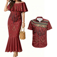 Aotearoa Maori Waikato Tainui Iwi Couples Matching Mermaid Dress and Hawaiian Shirt Korowai Tukutuku Kaokao Motifs