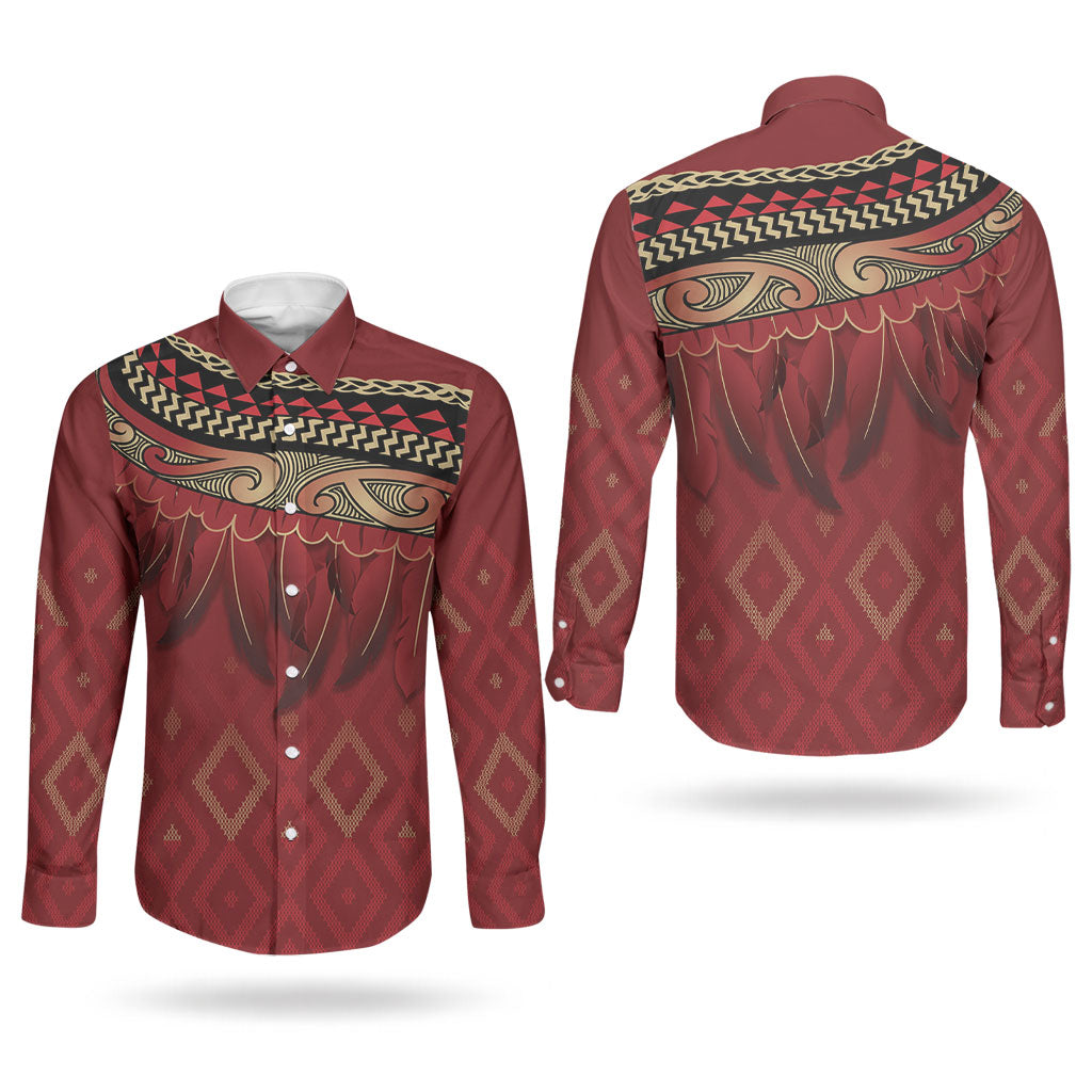 Aotearoa Maori Waikato Tainui Iwi Couples Matching Off Shoulder Maxi Dress and Long Sleeve Button Shirt Korowai Tukutuku Kaokao Motifs