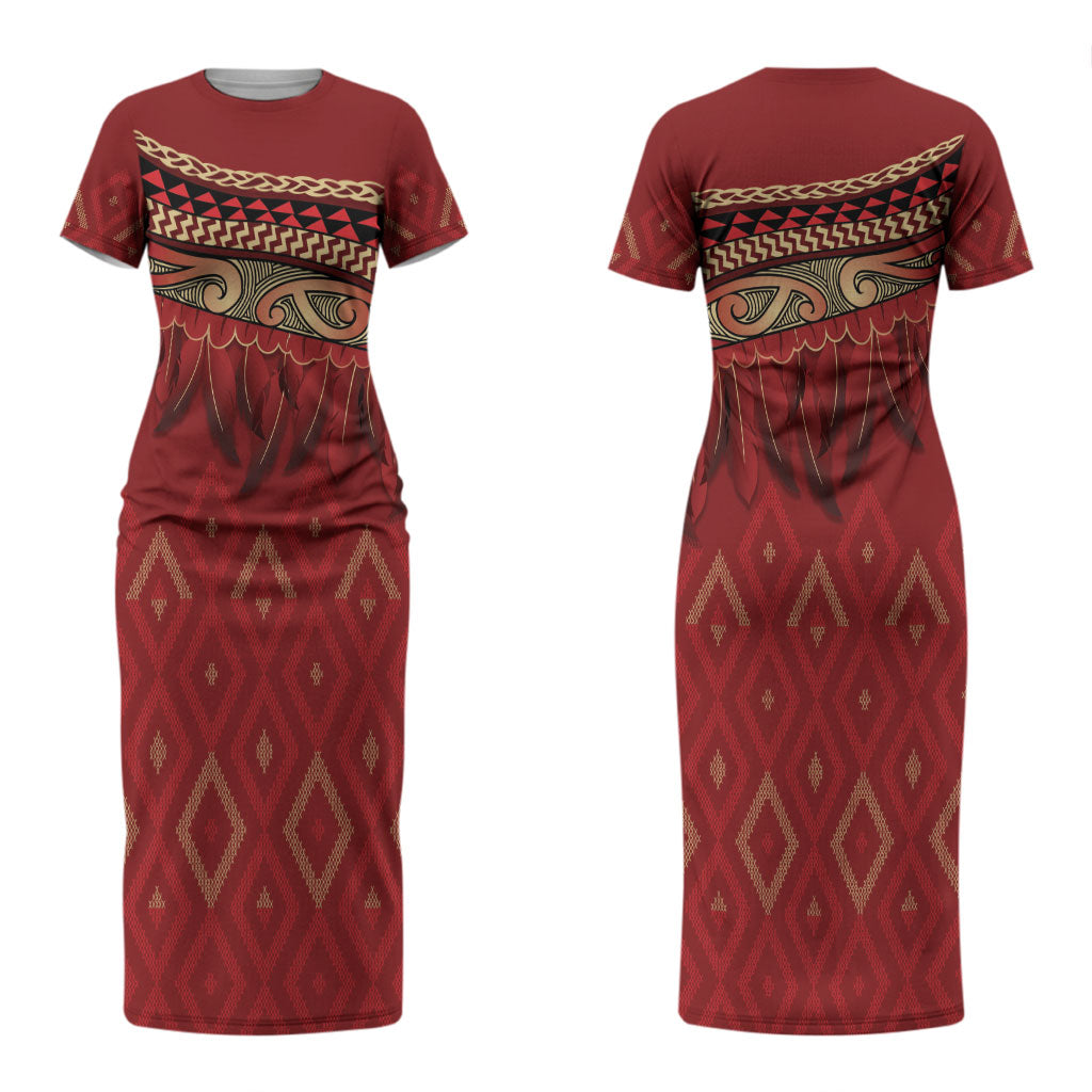 Aotearoa Maori Waikato Tainui Iwi Couples Matching Short Sleeve Bodycon Dress and Hawaiian Shirt Korowai Tukutuku Kaokao Motifs