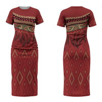 Aotearoa Maori Waikato Tainui Iwi Couples Matching Short Sleeve Bodycon Dress and Hawaiian Shirt Korowai Tukutuku Kaokao Motifs