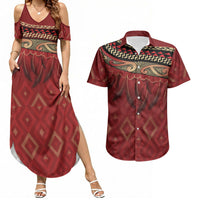 Aotearoa Maori Waikato Tainui Iwi Couples Matching Summer Maxi Dress and Hawaiian Shirt Korowai Tukutuku Kaokao Motifs