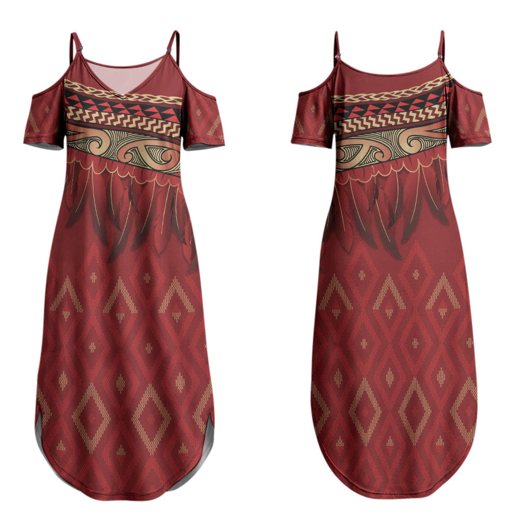 Aotearoa Maori Waikato Tainui Iwi Couples Matching Summer Maxi Dress and Hawaiian Shirt Korowai Tukutuku Kaokao Motifs
