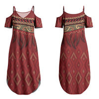Aotearoa Maori Waikato Tainui Iwi Couples Matching Summer Maxi Dress and Long Sleeve Button Shirt Korowai Tukutuku Kaokao Motifs