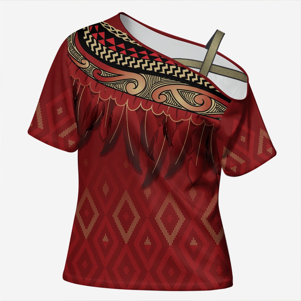 Aotearoa Maori Waikato Tainui Iwi Cross Shoulder Shirt Korowai Tukutuku Kaokao Motifs