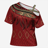 Aotearoa Maori Waikato Tainui Iwi Cross Shoulder Shirt Korowai Tukutuku Kaokao Motifs