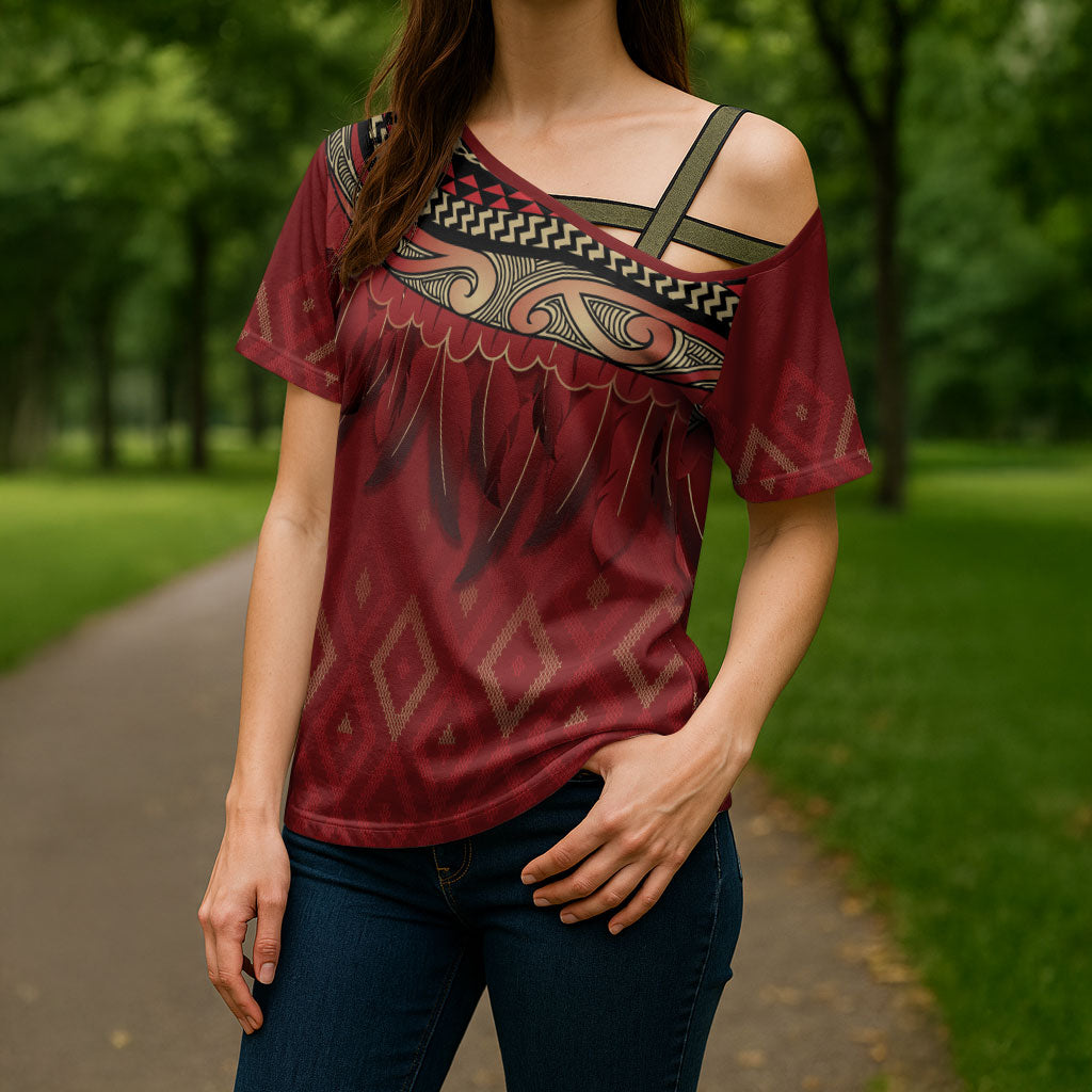 Aotearoa Maori Waikato Tainui Iwi Cross Shoulder Shirt Korowai Tukutuku Kaokao Motifs
