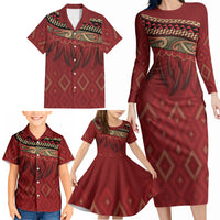 Aotearoa Maori Waikato Tainui Iwi Family Matching Long Sleeve Bodycon Dress and Hawaiian Shirt Korowai Tukutuku Kaokao Motifs