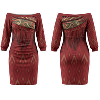 Aotearoa Maori Waikato Tainui Iwi Family Matching Off The Shoulder Long Sleeve Dress and Hawaiian Shirt Korowai Tukutuku Kaokao Motifs