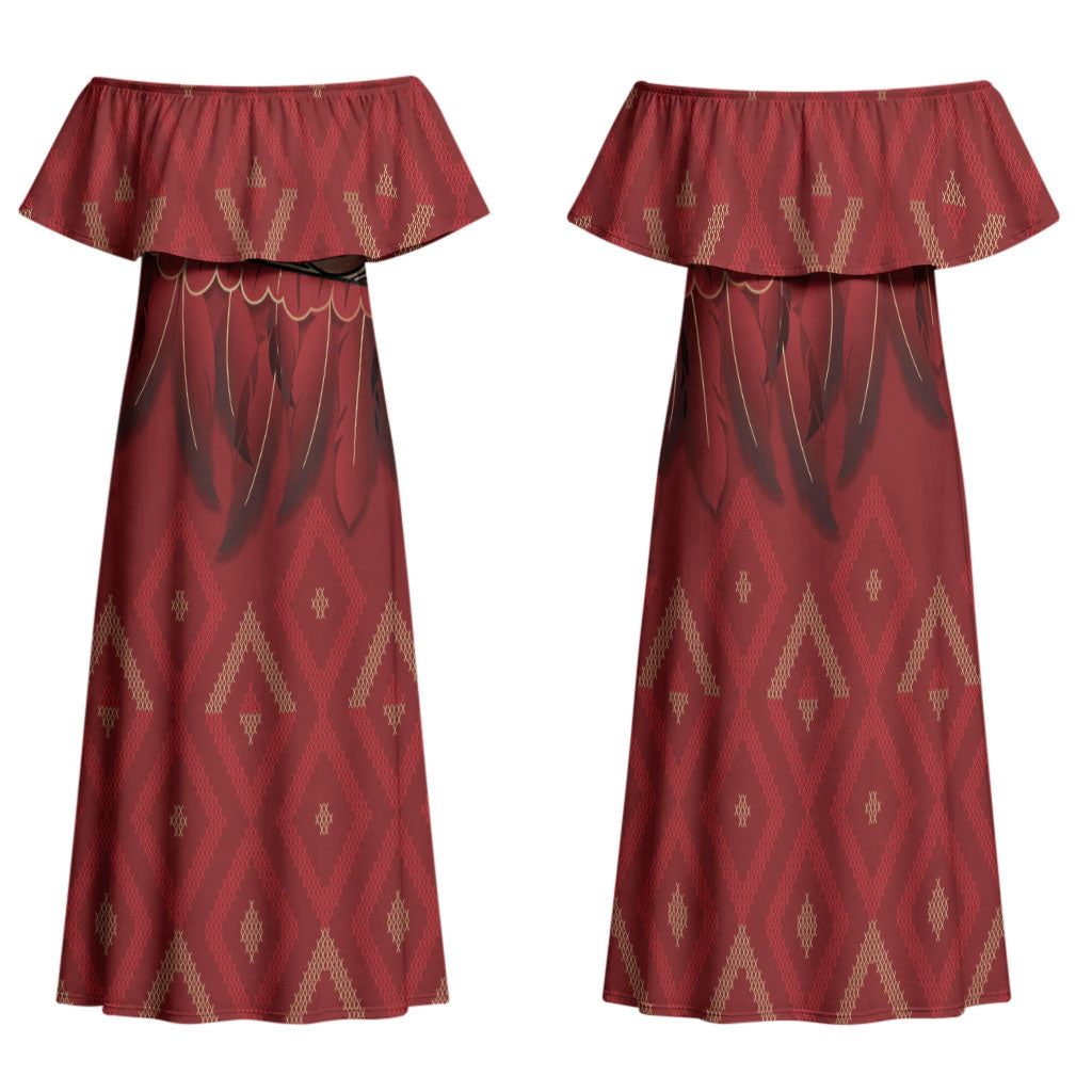 Aotearoa Maori Waikato Tainui Iwi Family Matching Off Shoulder Maxi Dress and Hawaiian Shirt Korowai Tukutuku Kaokao Motifs