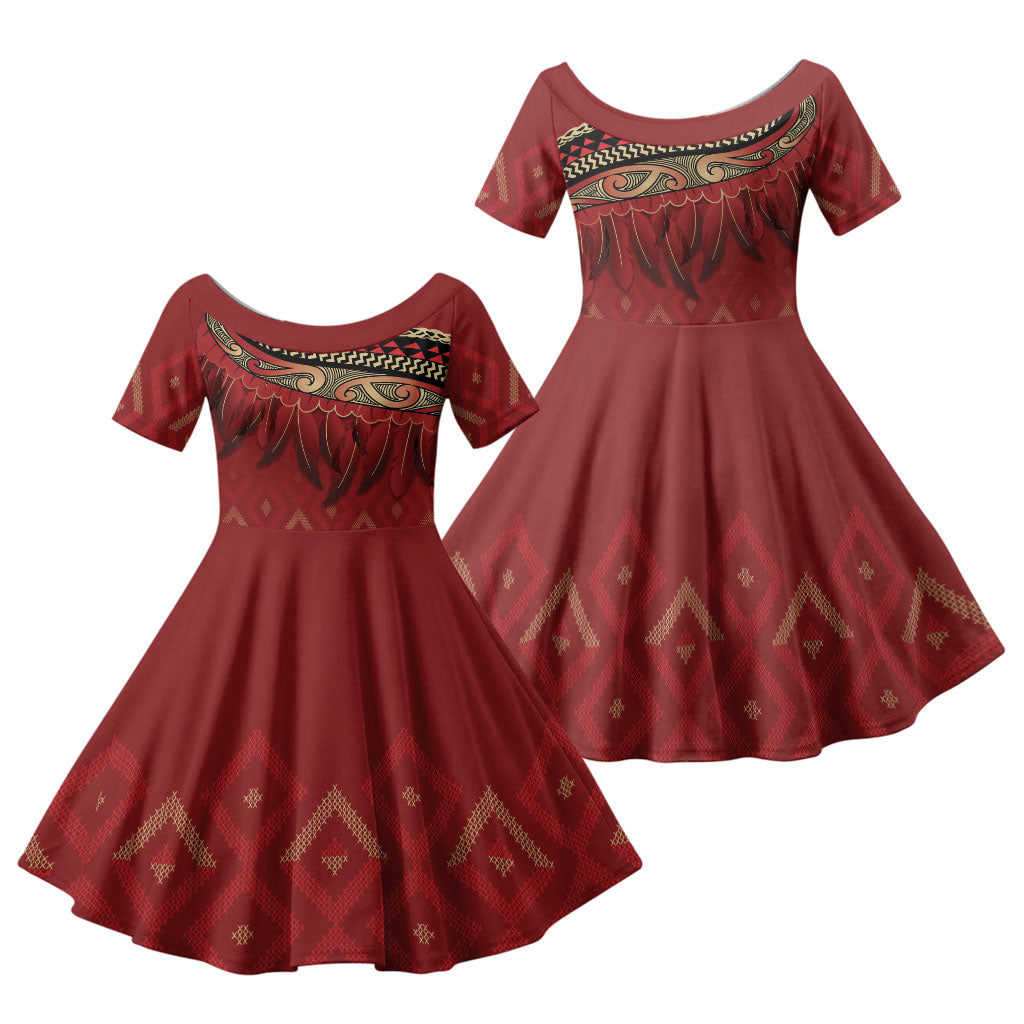 Aotearoa Maori Waikato Tainui Iwi Family Matching Off Shoulder Maxi Dress and Hawaiian Shirt Korowai Tukutuku Kaokao Motifs