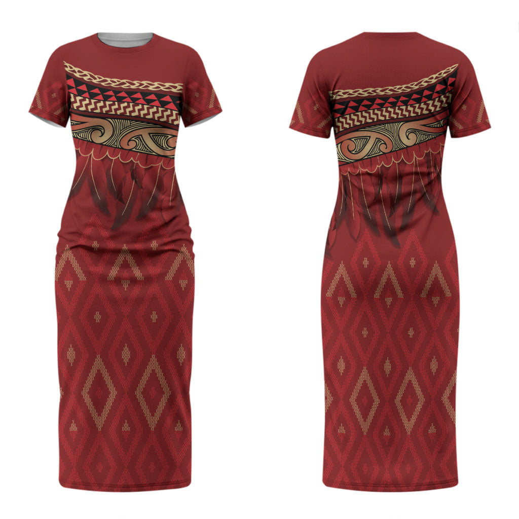 Aotearoa Maori Waikato Tainui Iwi Family Matching Short Sleeve Bodycon Dress and Hawaiian Shirt Korowai Tukutuku Kaokao Motifs