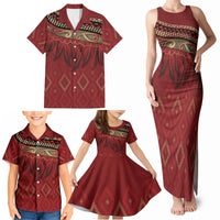 Aotearoa Maori Waikato Tainui Iwi Family Matching Tank Maxi Dress and Hawaiian Shirt Korowai Tukutuku Kaokao Motifs