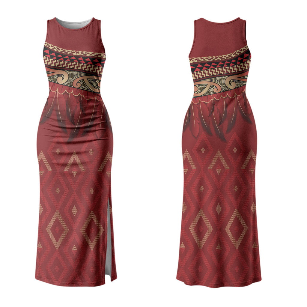 Aotearoa Maori Waikato Tainui Iwi Family Matching Tank Maxi Dress and Hawaiian Shirt Korowai Tukutuku Kaokao Motifs
