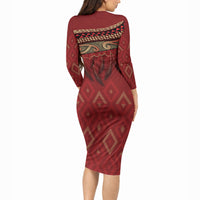 Aotearoa Maori Waikato Tainui Iwi Long Sleeve Bodycon Dress Korowai Tukutuku Kaokao Motifs