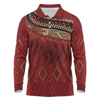 Aotearoa Maori Waikato Tainui Iwi Long Sleeve Polo Shirt Korowai Tukutuku Kaokao Motifs