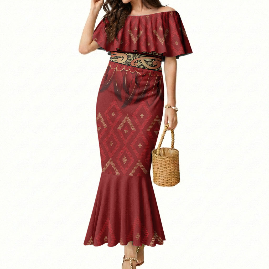 Aotearoa Maori Waikato Tainui Iwi Mermaid Dress Korowai Tukutuku Kaokao Motifs