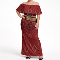 Aotearoa Maori Waikato Tainui Iwi Off Shoulder Maxi Dress Korowai Tukutuku Kaokao Motifs