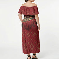Aotearoa Maori Waikato Tainui Iwi Off Shoulder Maxi Dress Korowai Tukutuku Kaokao Motifs