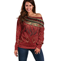 Aotearoa Maori Waikato Tainui Iwi Off Shoulder Sweater Korowai Tukutuku Kaokao Motifs