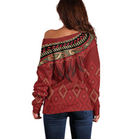 Aotearoa Maori Waikato Tainui Iwi Off Shoulder Sweater Korowai Tukutuku Kaokao Motifs