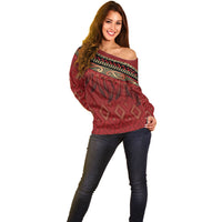 Aotearoa Maori Waikato Tainui Iwi Off Shoulder Sweater Korowai Tukutuku Kaokao Motifs