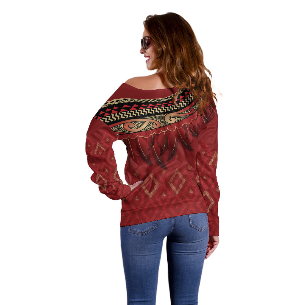 Aotearoa Maori Waikato Tainui Iwi Off Shoulder Sweater Korowai Tukutuku Kaokao Motifs