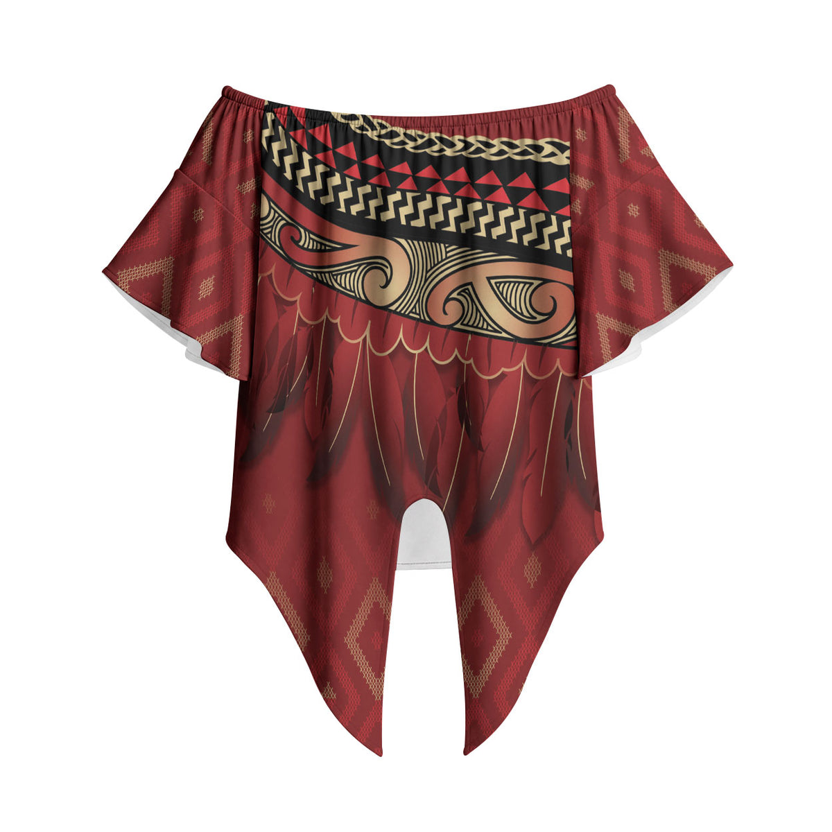 Aotearoa Maori Waikato Tainui Iwi Off Shoulder Wrap Waist Top Korowai Tukutuku Kaokao Motifs