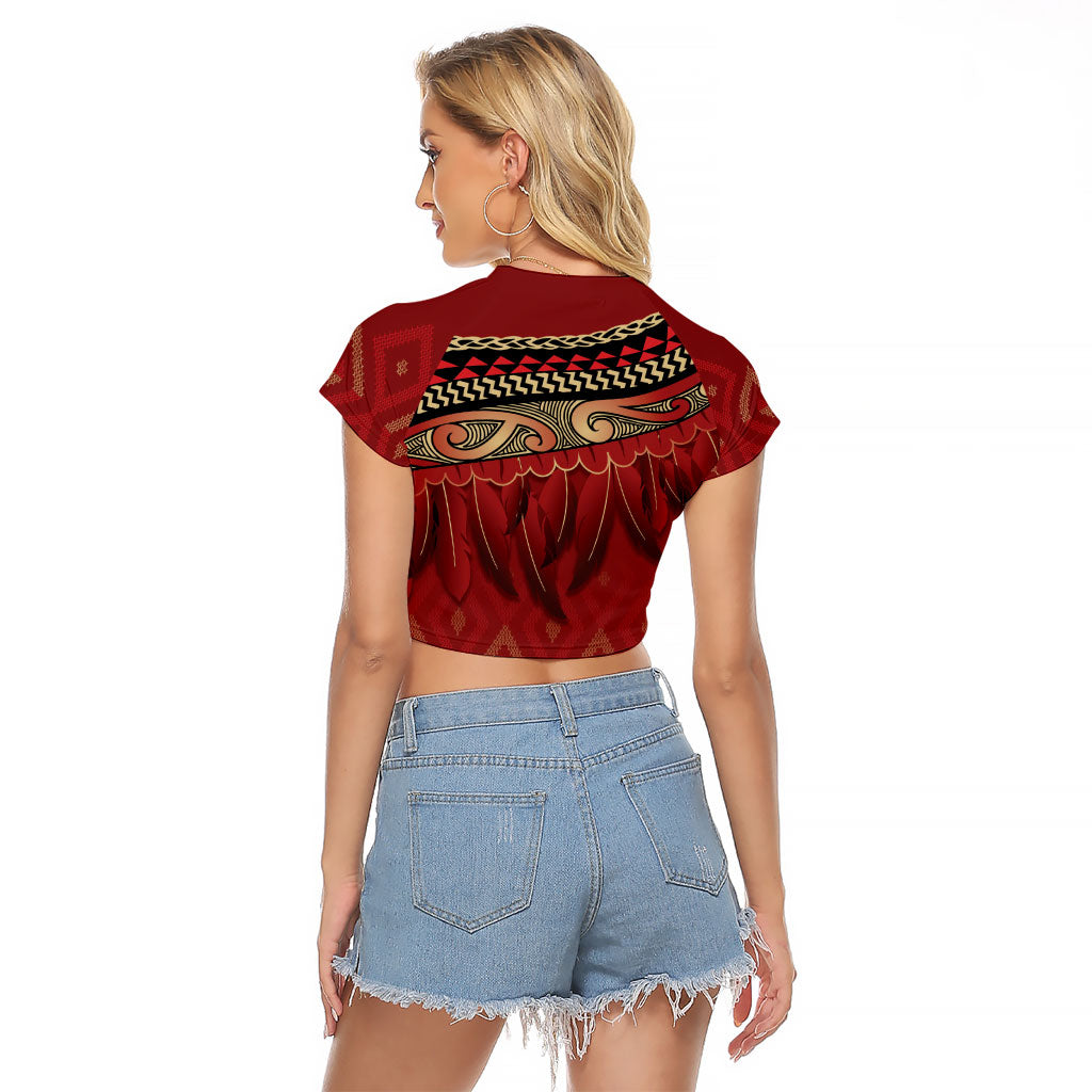 Aotearoa Maori Waikato Tainui Iwi Raglan Cropped T Shirt Korowai Tukutuku Kaokao Motifs