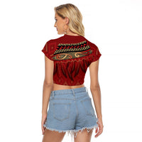 Aotearoa Maori Waikato Tainui Iwi Raglan Cropped T Shirt Korowai Tukutuku Kaokao Motifs