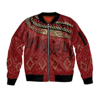 Aotearoa Maori Waikato Tainui Iwi Sleeve Zip Bomber Jacket Korowai Tukutuku Kaokao Motifs