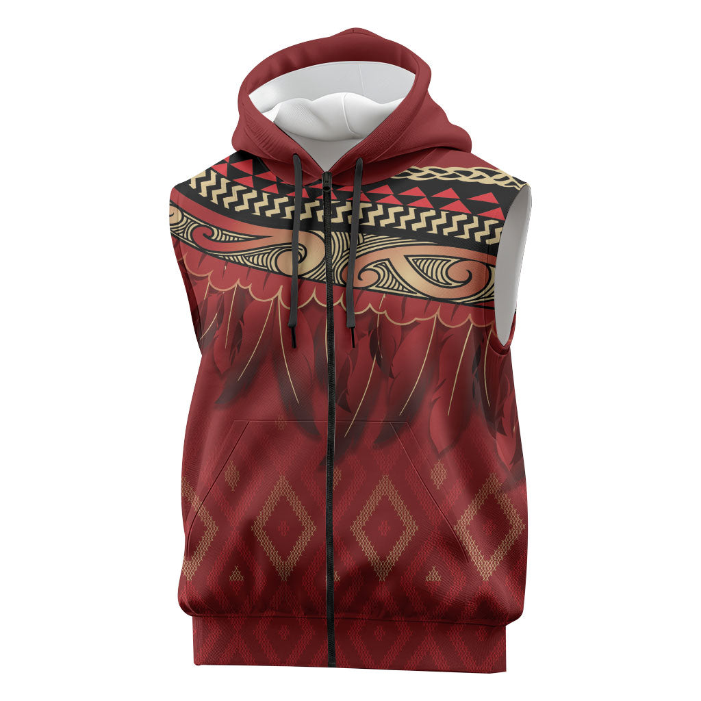 Aotearoa Maori Waikato Tainui Iwi Sleeveless Zip Hoodie Korowai Tukutuku Kaokao Motifs