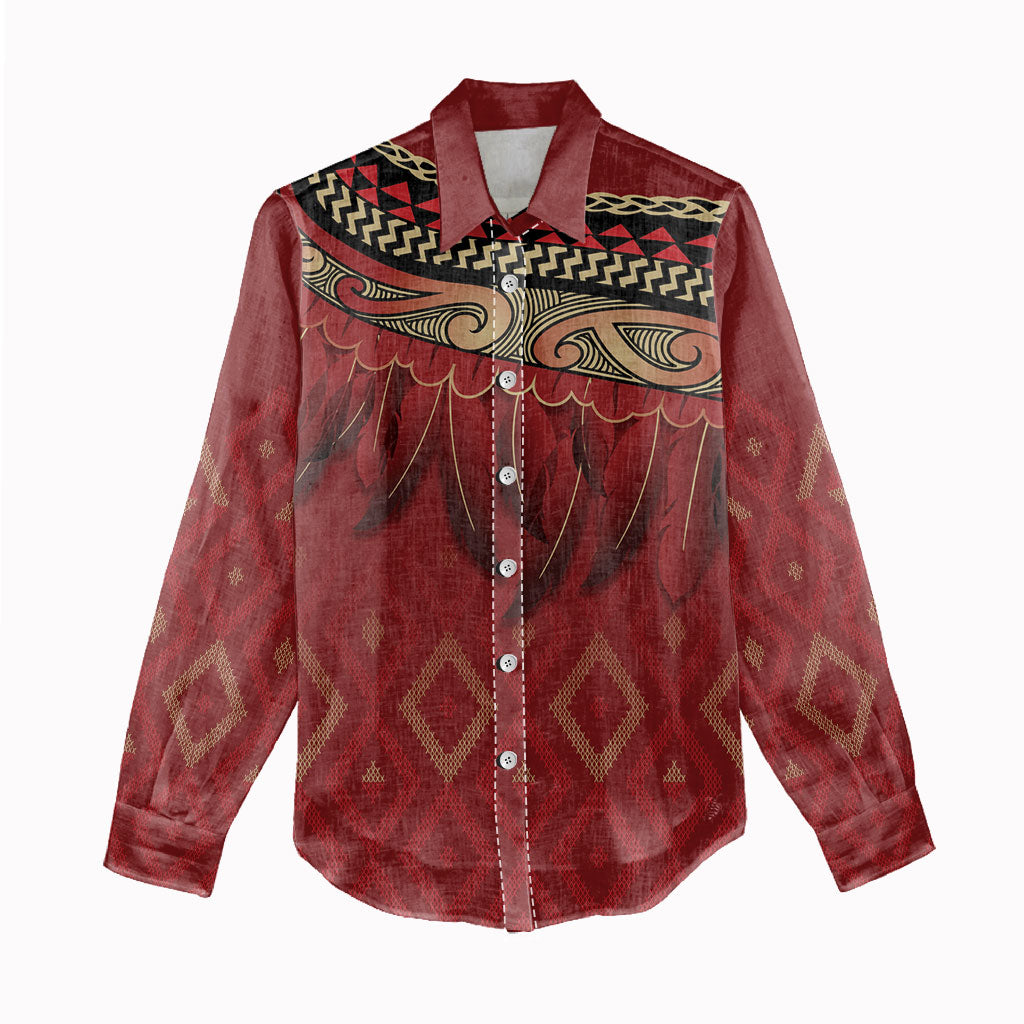Aotearoa Maori Waikato Tainui Iwi Women Casual Shirt Korowai Tukutuku Kaokao Motifs