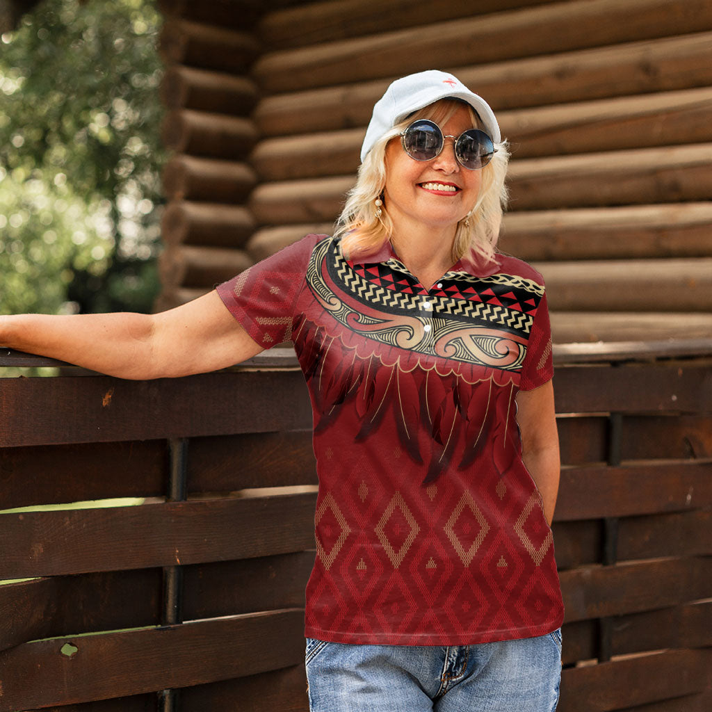 Aotearoa Maori Waikato Tainui Iwi Women Polo Shirt Korowai Tukutuku Kaokao Motifs