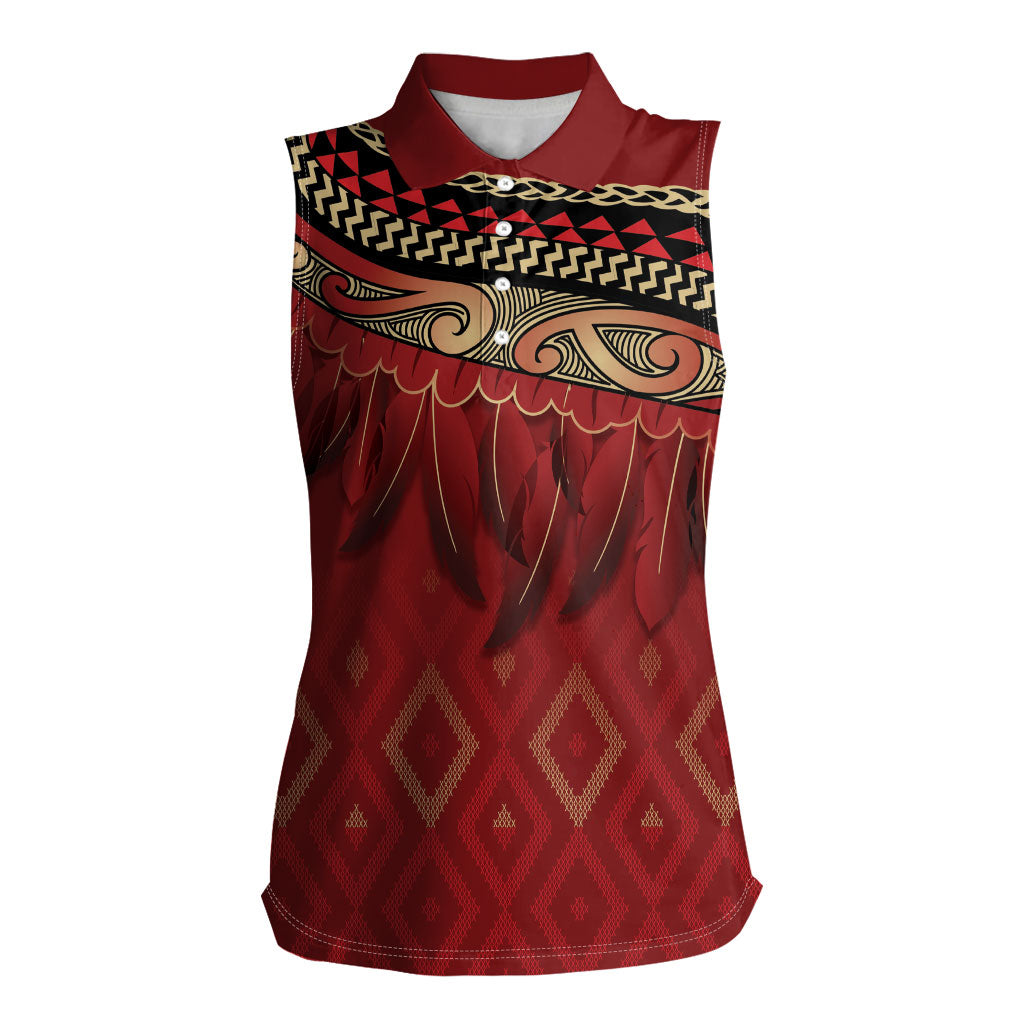 Aotearoa Maori Waikato Tainui Iwi Women Sleeveless Polo Shirt Korowai Tukutuku Kaokao Motifs